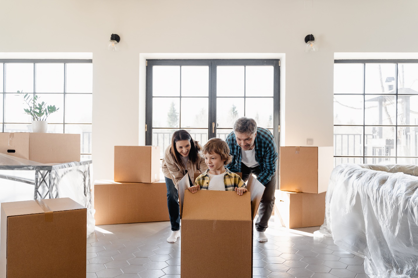 Family Unpacking Packaging Boxes